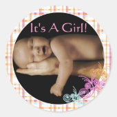 可愛いピンクコーラルベビーガールあなたのベビー写真 ラウンドシール (正面)