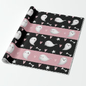 可愛いピンクストライプの幽霊たちハート&ボーンズ・キッズデイ ラッピングペーパー (アンロールド)