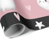 可愛いピンクストライプの幽霊たちハート&ボーンズ・キッズデイ ラッピングペーパー (ロールコーナー)