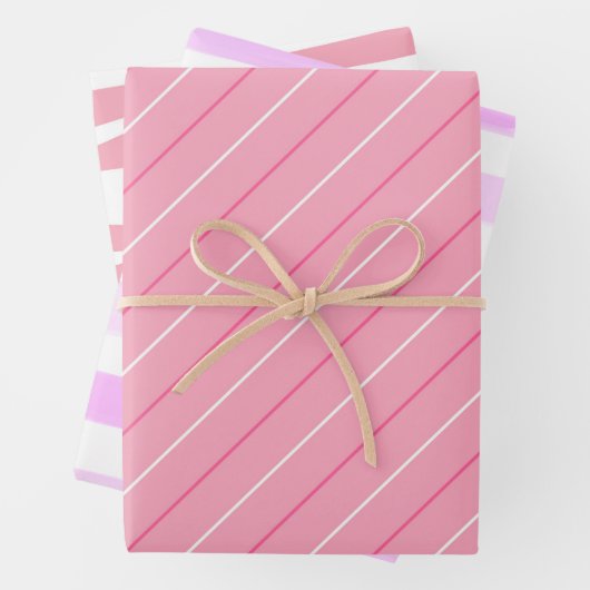 可愛いピンクストライプ色のコレクションガーリーデコペ ラッピングペーパーシート (インサイチュ)