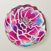 可愛いピンクダガーリーリアかわいらしフローラ水色 ラウンドクッション (裏面)