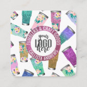 可愛いピンクティール（緑がかった色）フローラグリッタータンブラーのクレフターロゴ スクエア名刺 (正面)