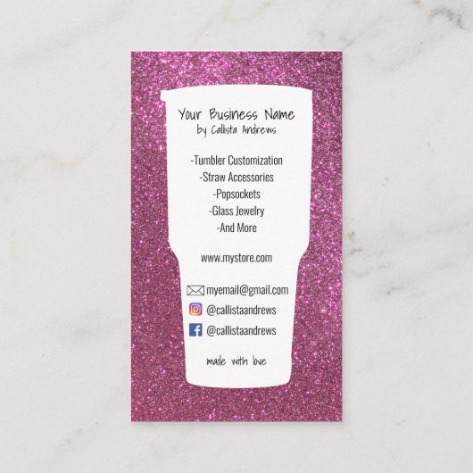 可愛いピンクティール（緑がかった色）フローラグリッタータンブラーのクレフターロゴ 名刺 (裏面)