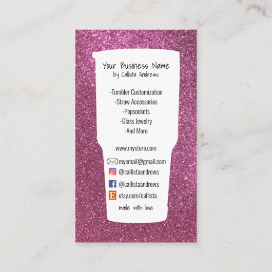 可愛いピンクティール（緑がかった色）フローラグリッタータンブラーのクレフターロゴ 名刺 (裏面)