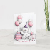 可愛いピンクテディベア サンキューカード (正面)
