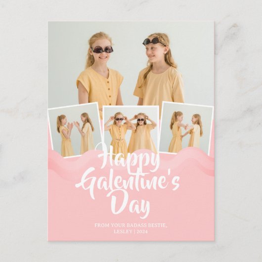 可愛いピンクドリップハッピーガレンティンズデイベスティー写真 シーズンポストカード (正面)