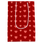 可愛いピンクハートパタンレッドバレンタインデー ミディアムペーパーバッグ (裏面)