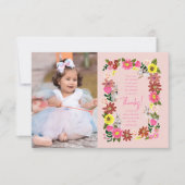 可愛いピンクバニーガールバースデーパーティー サンキューカード (正面)