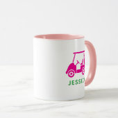可愛いピンクパーソナライズされたのゴルフカート2トーンマグ マグカップ (正面右)