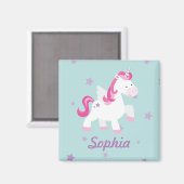 可愛いピンクパーソナライズされたの魔法のユニコーン磁石 マグネット (正面/裏面)