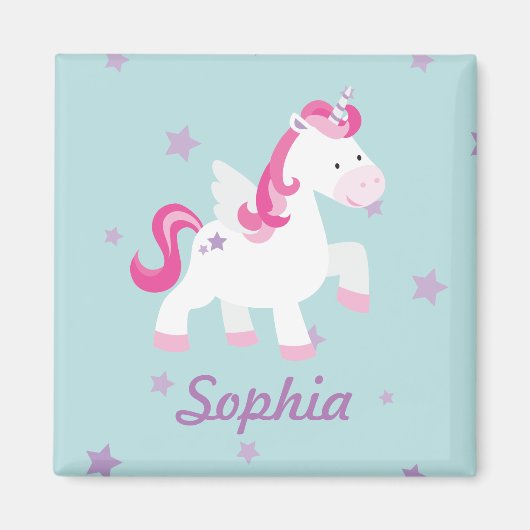 可愛いピンクパーソナライズされたの魔法のユニコーン磁石 マグネット (正面)