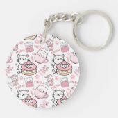 可愛いピンクパーソナライズされたネコ キーホルダー (裏面)