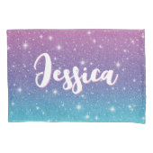 可愛いピンクパープルブルーフェイクグリッタースパークルズ名 枕カバー (正面左)