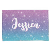 可愛いピンクパープルブルーフェイクグリッタースパークルズ名 枕カバー (正面右)