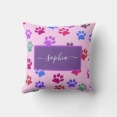 可愛いピンクパープル犬の猫好きポープリント名 クッション (裏面)
