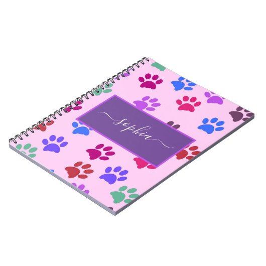 可愛いピンクパープル犬の猫好きポープリント名 ノートブック (左側)
