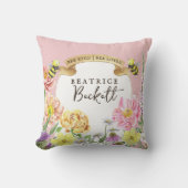 可愛いピンクビーと野花誕生日記念 クッション (正面)