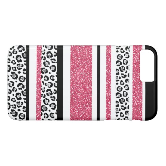 可愛いピンクフェイクグリッターヒョウ柄ストライプ柄 Case-Mate iPhoneケース (裏面(横))