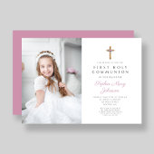 可愛いピンクフローラクロスフォトガールファースト聖餐式 招待状