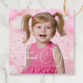 可愛いピンクフローラボウガール誕生日ありがとう フェイバータグ (裏面)