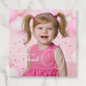 可愛いピンクフローラボウガール誕生日ありがとう フェイバータグ (裏面)