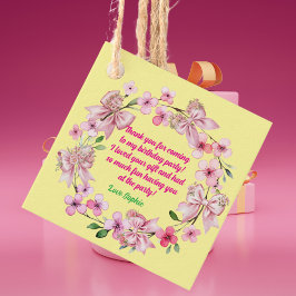 可愛いピンクフローラボウガール誕生日ありがとう フェイバータグ