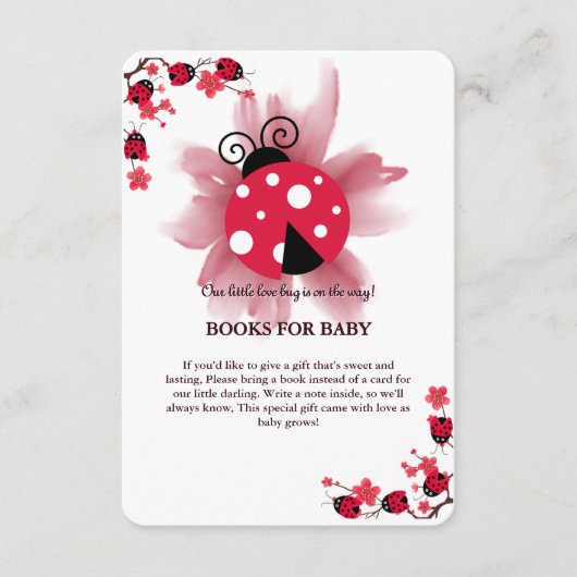 可愛いピンクフローラ私たちの小さなラブバグ赤ちゃんシャワー エンクロージャーカード (正面)