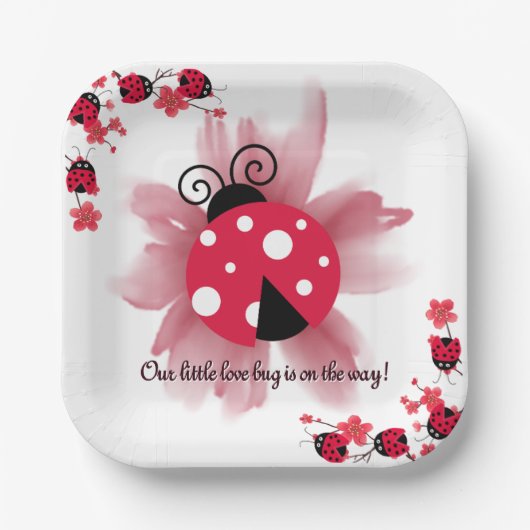 可愛いピンクフローラ私たちの小さなラブバグ赤ちゃんシャワー ペーパープレート (正面)