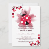 可愛いピンクフローラ私たちの小さなラブバグ赤ちゃんシャワー 招待状 (正面)