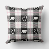 可愛いピンクブラック&ホワイトベア&ハートフランネル クッション (裏面)