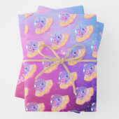 可愛いピンクブルーパープル小さな女の子宇宙空間 ラッピングペーパーシート (インサイチュ)