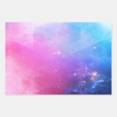 可愛いピンクブルーパープル小さな女の子宇宙空間 ラッピングペーパーシート (正面3)