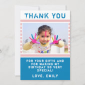 可愛いピンクブルー誕生日ありがとうフォトカード (正面)