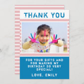 可愛いピンクブルー誕生日ありがとうフォトカード (正面/裏面)