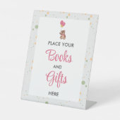 可愛いピンクベアーキュブガールベビーシャワーギフトテーブル 台座サイン (正面)