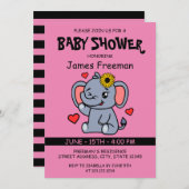 可愛いピンクベクターガールエレファントベビーシャワー 招待状 (正面/裏面)