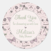 可愛いピンクベビー昆虫&ギンガムパターンサンキュー ラウンドシール (正面)