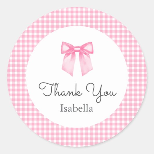 可愛いピンクボウありがとう赤ちゃんシャワー ラウンドシール (正面)