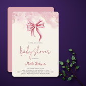 可愛いピンクボウコケット女の子ベビーシャワー 招待状