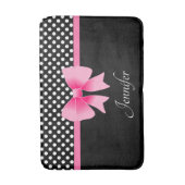 可愛いピンクボウブラック&ホワイト水玉模様 バスマット (正面縦)