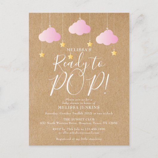 可愛いピンクポップ・アートのの赤素朴ちゃんシャワー インビテーションポストカード (正面)