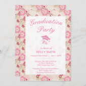 可愛いピンクモダンの花形卒業パーティー 招待状 (正面/裏面)