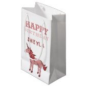 可愛いピンクユニコーンハッピーバースデーキッズネーム スモールペーパーバッグ (正面アングル)