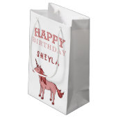 可愛いピンクユニコーンハッピーバースデーキッズネーム スモールペーパーバッグ (裏面アングル)