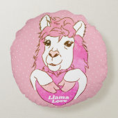 可愛いピンクラマスケッチ&水玉模様ラマラブ ラウンドクッション (裏面)