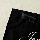 可愛いピンクリボンブラック&ホワイトストライプの ビーチタオル (インサイチュ)