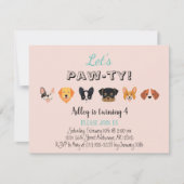 可愛いピンクレッツポーティーガールパピー誕生日パーティー 招待状 (正面)