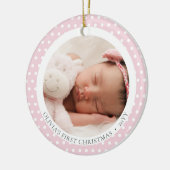 可愛いピンク写真宗教ベビーの第1クリスマス セラミックオーナメント (左)