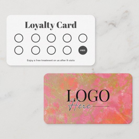 可愛いピンク大理石サロンお客様ロイヤリティパンチカード ロイヤリティカード (正面/裏面)
