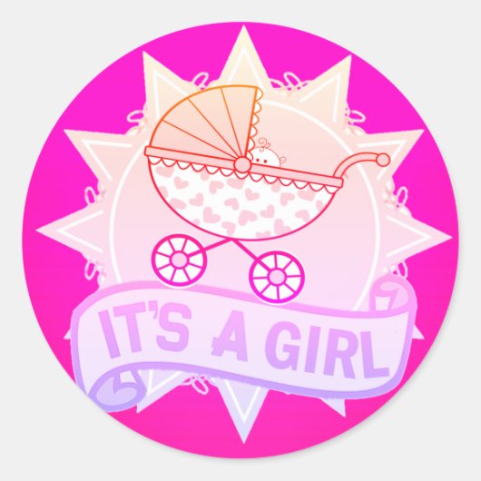 可愛いピンク女の子のベビー性別でシールを明かす ラウンドシール (正面)